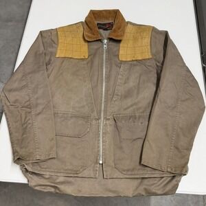 Vintage 70s Duck Canvas Hunting Jacket Tan Corduroy Collar Shooting Patches
